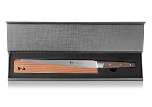 
                  
                    Load image into Gallery viewer, R Series 10.24-Inch Bread Knife with Ash Wood Sheath, Forged German Steel, 62649
                  
                