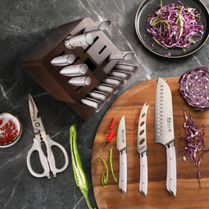 
                  
                    Load image into Gallery viewer, HELENA Series 17-Piece Knife Block Set, Forged German Steel, Acacia Block
                  
                