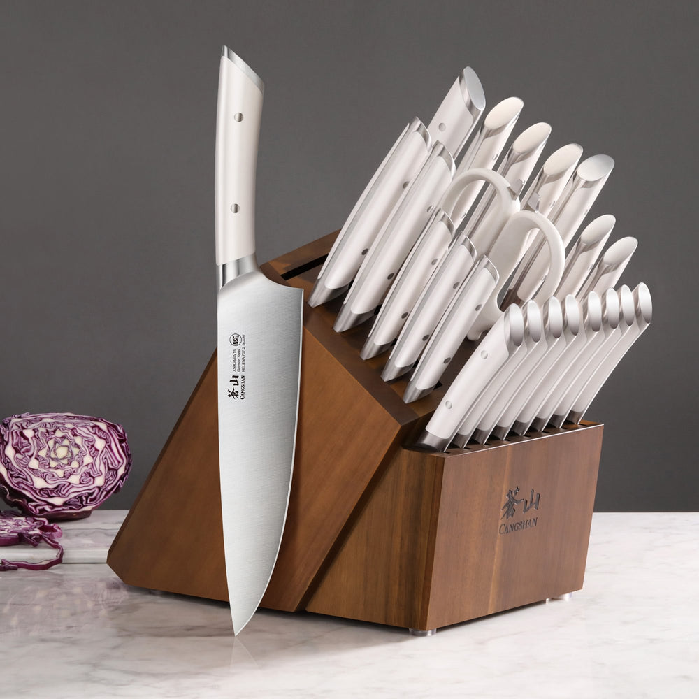 
                  
                    Load image into Gallery viewer, HELENA Series 23-Piece Knife Block Set, Forged German Steel, Acacia Block
                  
                