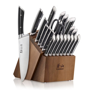 
                  
                    Load image into Gallery viewer, OLYMPUS Series 23-Piece Knife Block Set, German Steel, Acacia, 504203
                  
                