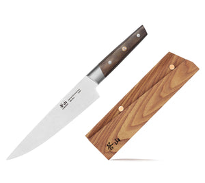 
                  
                    Load image into Gallery viewer, R Series 8-Inch Chef Knife with Ash Wood Sheath, Forged German Steel, 62625
                  
                