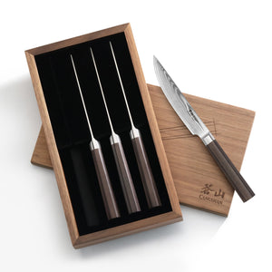 
                  
                    Load image into Gallery viewer, MAYA Series 4-Piece Steak Knife Set, X-7 Damascus Steel, Wooden Box, 503756
                  
                