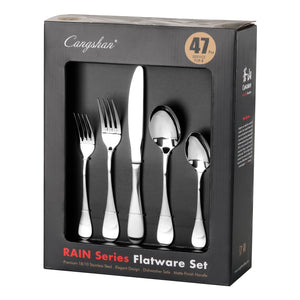 
                  
                    Load image into Gallery viewer, RAIN 47-Piece Flatware Set, Stainless Steel, Matte Finish Handle, 504999
                  
                