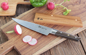 
                  
                    Load image into Gallery viewer, R Series 8-Inch Chef Knife with Ash Wood Sheath, Forged German Steel, 62625
                  
                