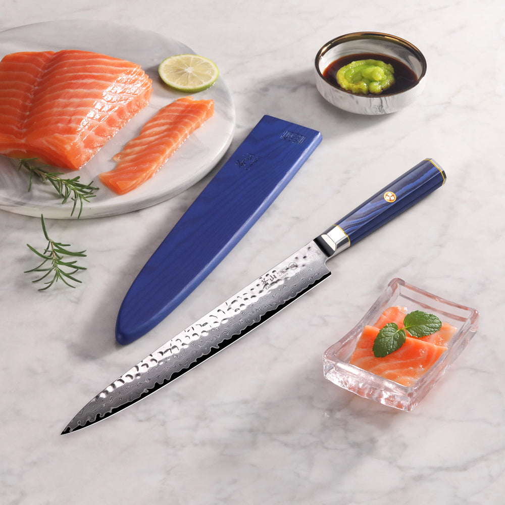 
                  
                    Load image into Gallery viewer, KITA Series 10-Inch Sashimi Knife with Sheath, High Carbon X-7 Damascus Steel, 501479
                  
                