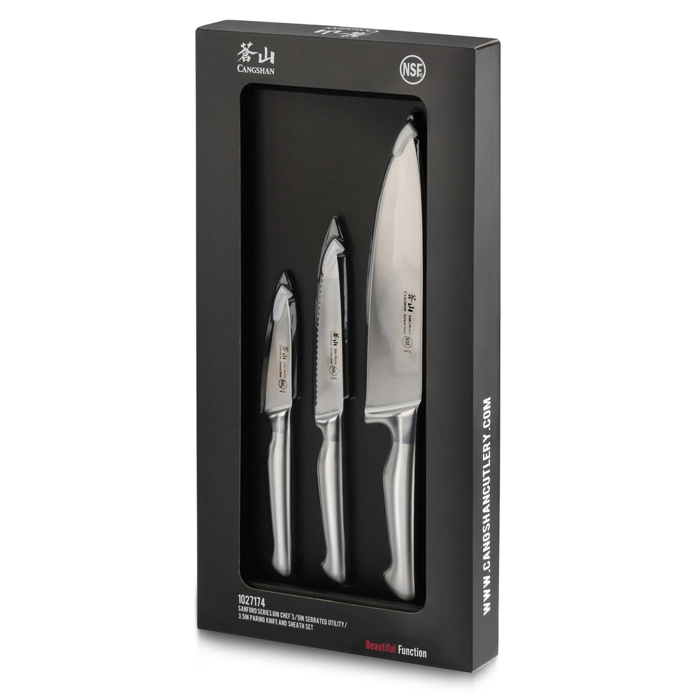 
                  
                    Load image into Gallery viewer, Sanford Series 3-Piece Knife Starter Set with Sheaths, Forged German Steel, 1027174
                  
                