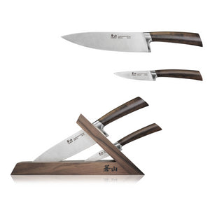 
                  
                    Load image into Gallery viewer, TA Series 3-Piece TAI Knife Block Set, Forged Swedish 14C28N Steel, Walnut Block, 1021356
                  
                