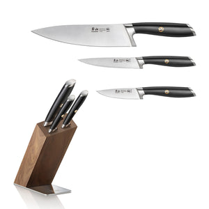 
                  
                    Load image into Gallery viewer, L Series 4-Piece Knife Block Set, Forged German Steel, HUA Acacia Knife Block, Black, 1026979
                  
                