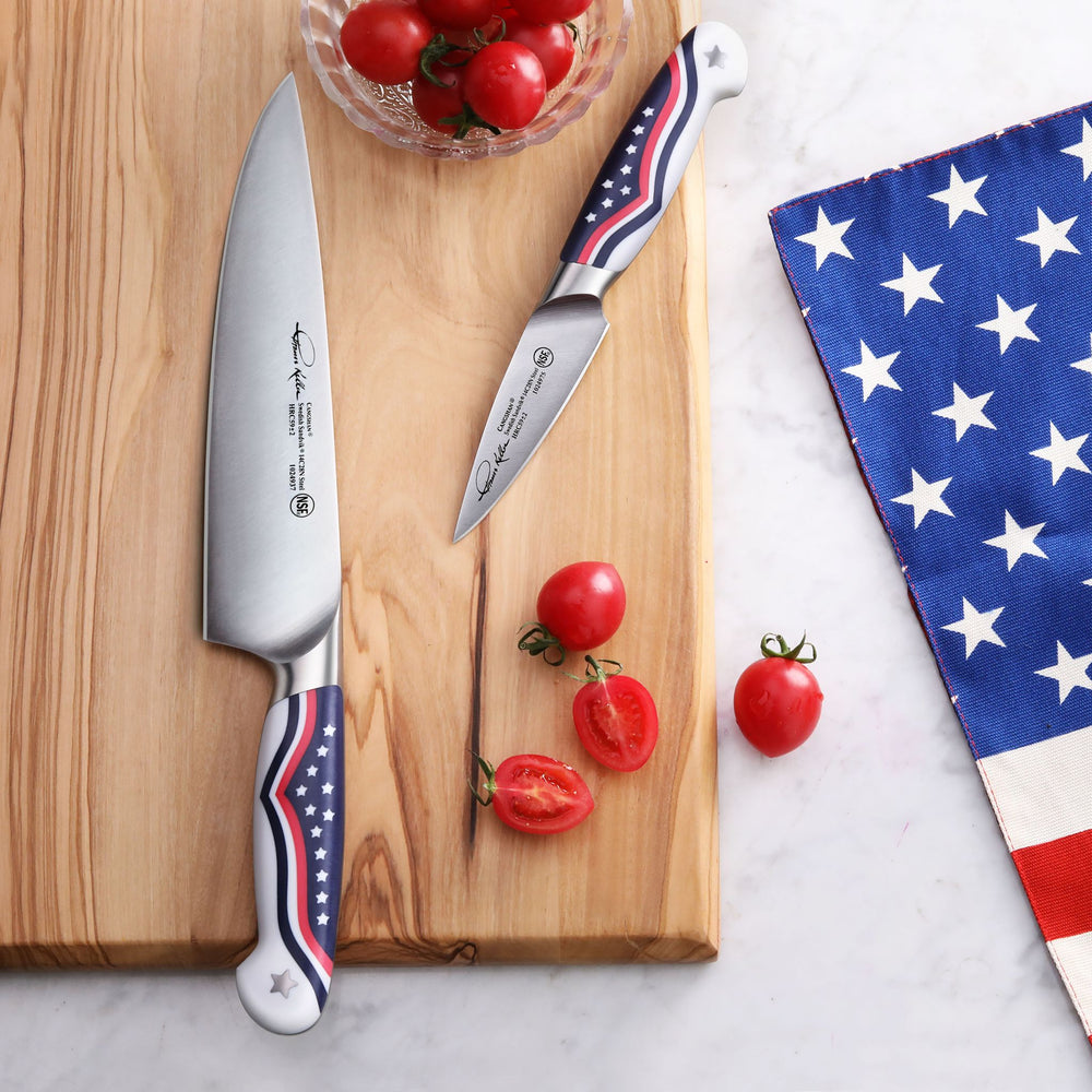 
                  
                    Load image into Gallery viewer, United Series 2-Piece Starter Knife Set, 8-Inch Chef&amp;#39;s Knife and 3.5-Inch Paring Knife, Forged Swedish Steel, American Flag Design, 1026115
                  
                