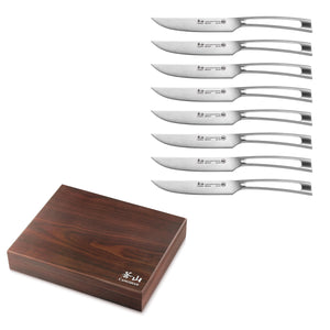 
                  
                    Load image into Gallery viewer, TN1 Series 8-Piece Straight Edge Steak Knife Set w/ Walnut Box, Forged Swedish 14C28N Steel, 1024111
                  
                