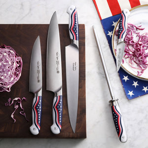 
                  
                    Load image into Gallery viewer, United Series 5-Piece Essential Knife Box Set, Forged Swedish 14C28N Steel, American Flag Design, 1026122
                  
                