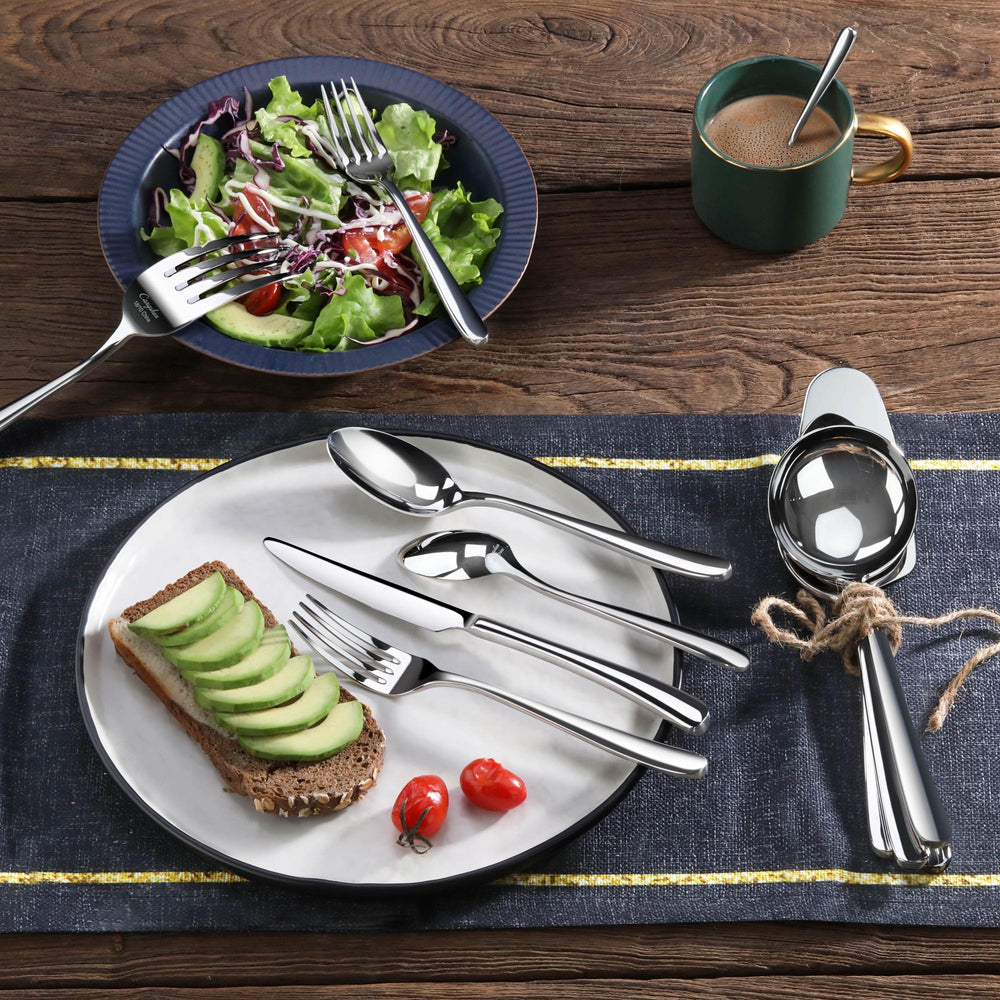 
                  
                    Load image into Gallery viewer, RAIN II Series 103-Piece Forged Flatware Set, Stainless Steel 18/10, 1027037
                  
                