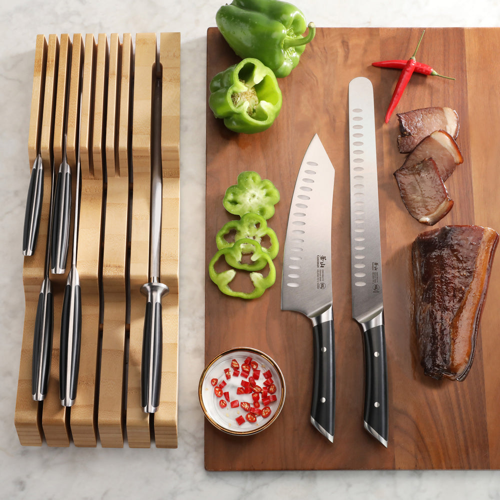 
                  
                    Load image into Gallery viewer, HELENA Series 8-Piece In-Drawer BBQ Knife Set, Forged German Steel, Bamboo Tray
                  
                