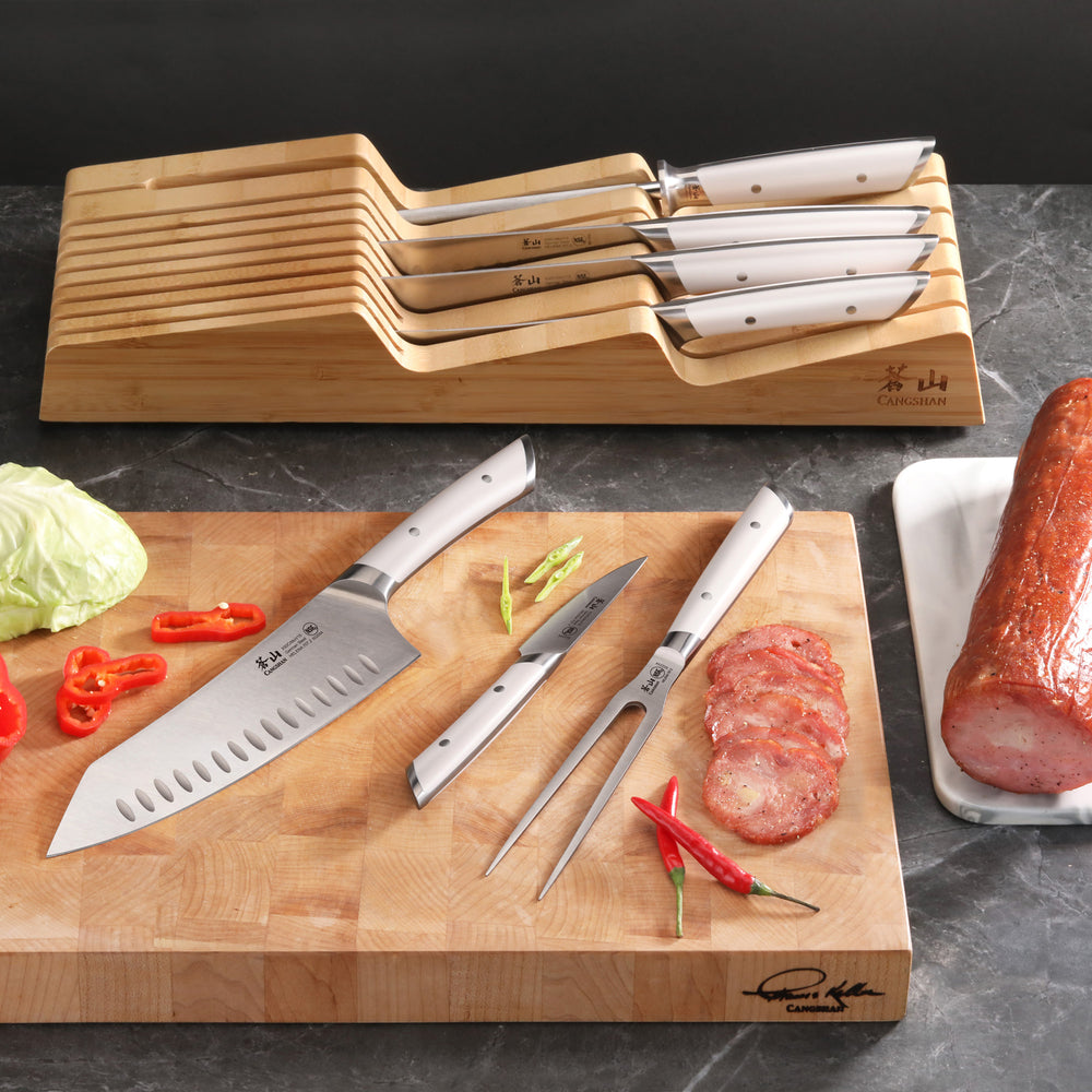 
                  
                    Load image into Gallery viewer, HELENA Series 8-Piece In-Drawer BBQ Knife Set, Forged German Steel, Bamboo Tray
                  
                