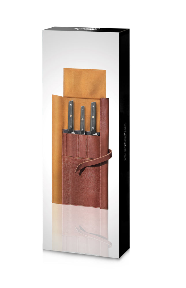 
                  
                    Load image into Gallery viewer, TG Series 4-Piece Knife Leather Roll Set, Swedish 12C27M Steel, 62304
                  
                