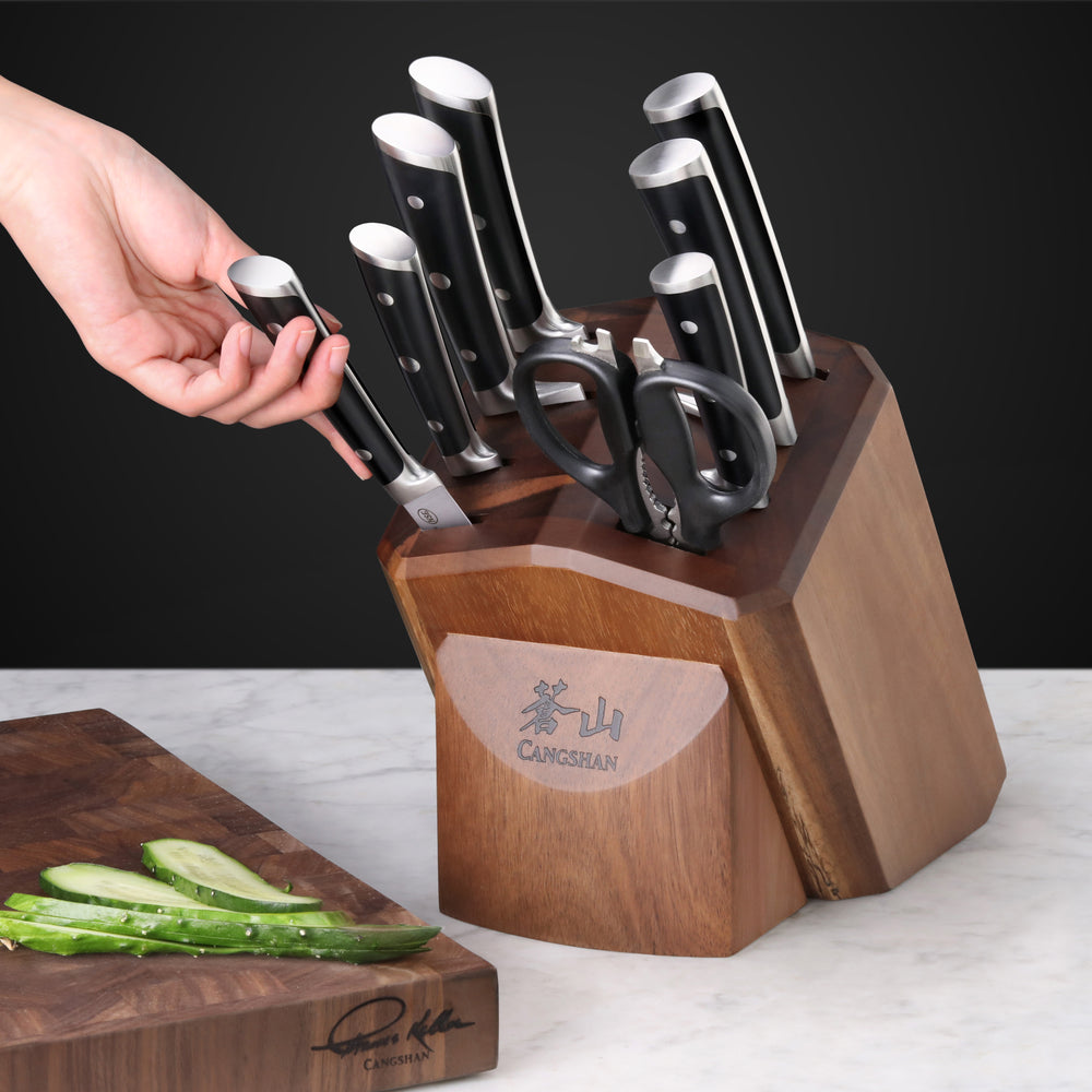 
                  
                    Load image into Gallery viewer, H Series 10-Piece Knife Block Set, Forged German Steel, Acacia Block, 1026160
                  
                