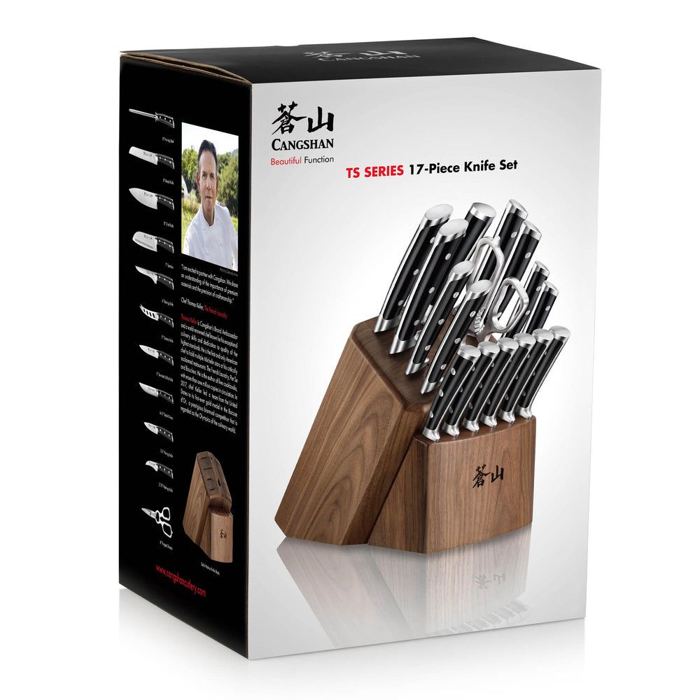 
                  
                    Load image into Gallery viewer, TS Series 17-Piece Knife Block Set, Forged Swedish 14C28N Steel, Walnut Block, 1020885
                  
                