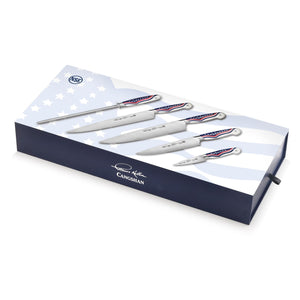 
                  
                    Load image into Gallery viewer, United Series 5-Piece Essential Knife Box Set, Forged Swedish 14C28N Steel, American Flag Design, 1026122
                  
                