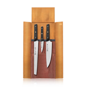 
                  
                    Load image into Gallery viewer, TG Series 4-Piece Knife Leather Roll Set, Swedish 12C27M Steel, 62304
                  
                