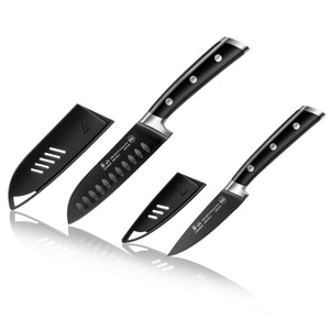 
                  
                    Load image into Gallery viewer, S+ Series 2-Piece Titanium Coated Santoku Starter Knife Set with Sheaths, Forged German Steel
                  
                