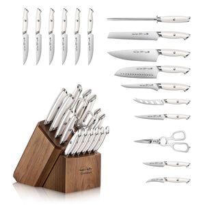 
                  
                    Load image into Gallery viewer, TKSC 17-Piece Knife Block Set, Forged Swedish Powder Steel, Walnut, Thomas Keller Signature Collection, White, 1025590
                  
                